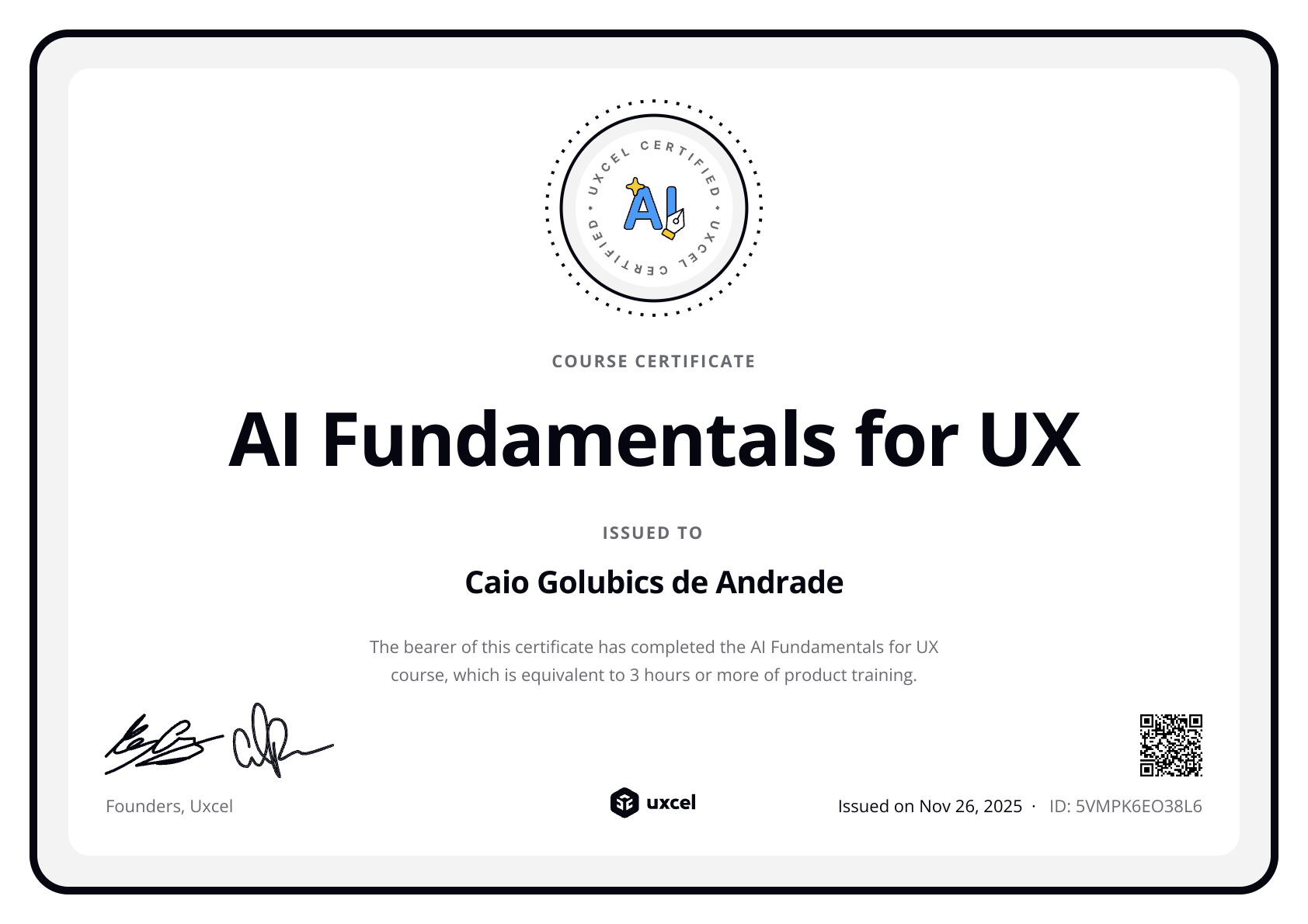 Caio Andrade's certificate